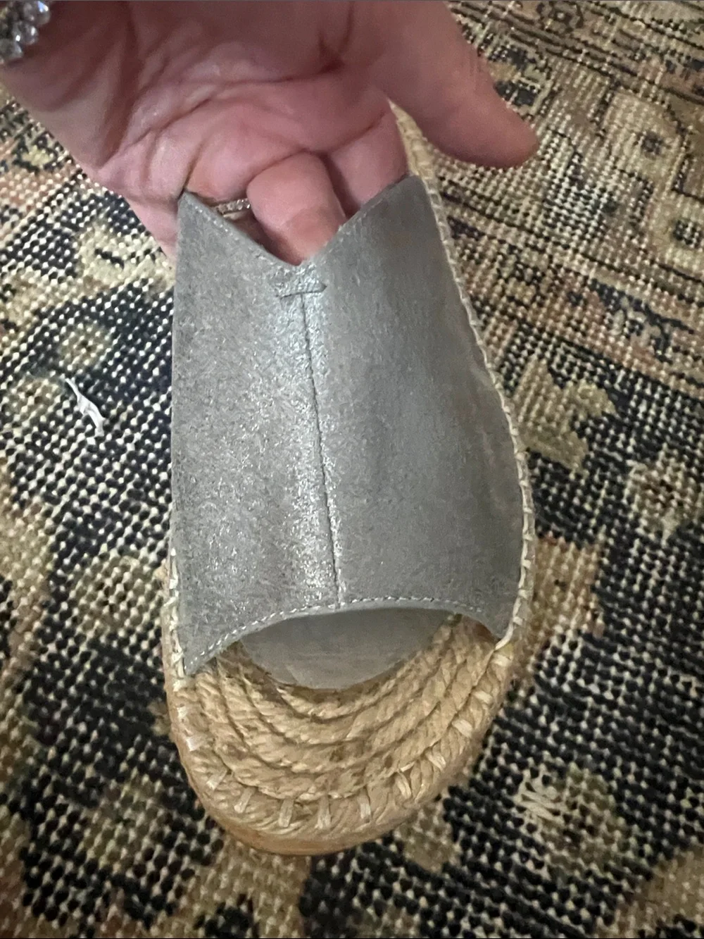 Eileen Fisher Gray Suede Espadrille Slip-On Sandals